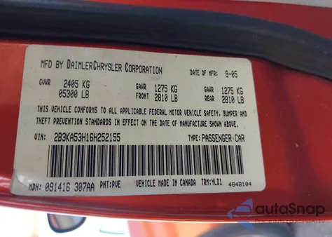 2006 Dodge Charger Rt from USA, damaged, VIN 2B3KA53H16H252155